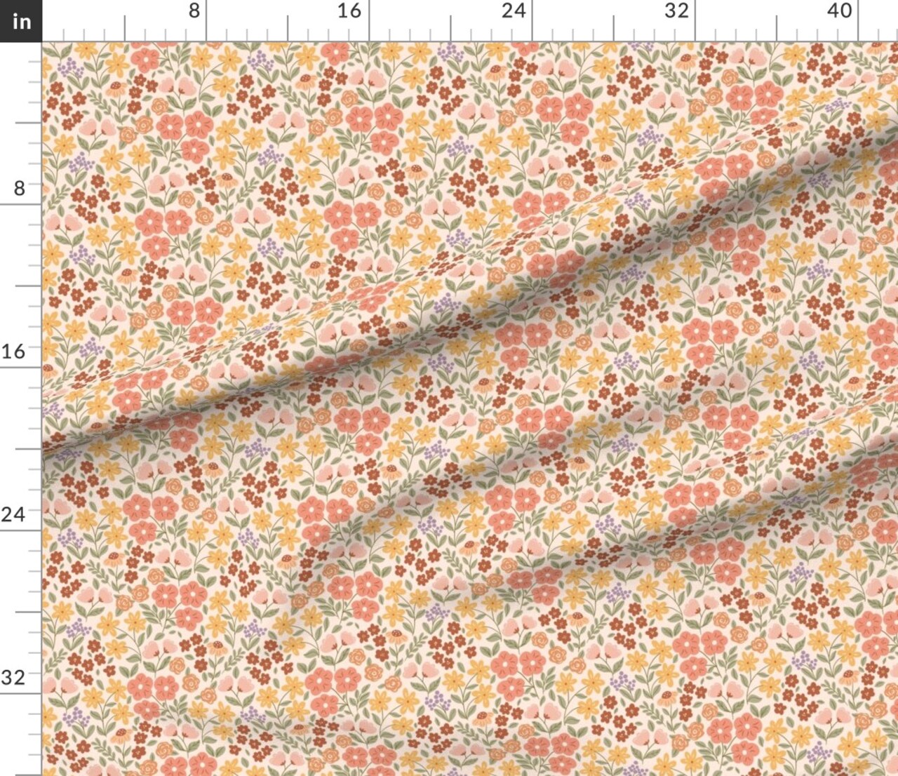 Boho Pink Floral Warm Colors Botanical Garden Bloom Meadow Wildflower Blush Pink Beige Custom Printed Fabric by Spoonflower Various Fabrics by the Yard or Fat Quarter